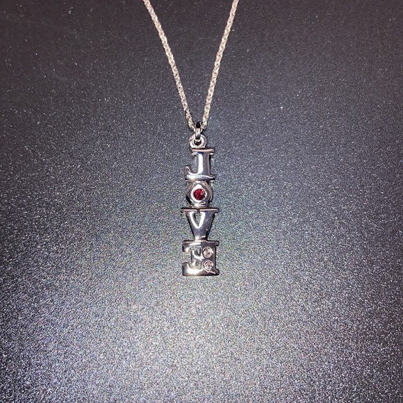 Swarovski LOVE Necklace. White & Red Crystals. 17 inches total length of Chain. - Picture 6 of 7